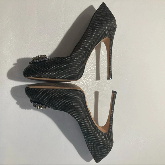 BADGLEY MISCHKA Sz 10 Jewelled Diamond Toe Cap Gold Specs 5”  Heels Pumps - Picture 9 of 13